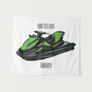 Jet ski cartoon illustration tapestry