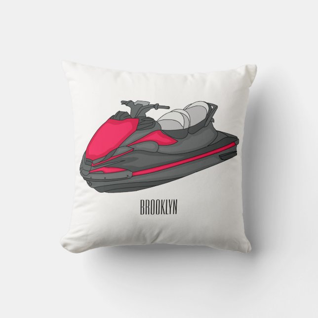 Jet ski cartoon illustration throw pillow (Front)