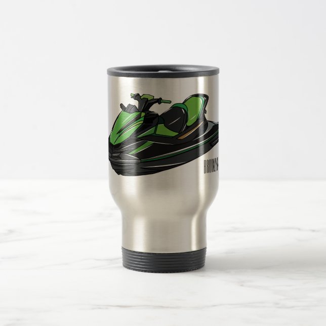Jet ski cartoon illustration travel mug (Center)