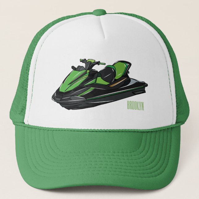 Jet ski cartoon illustration trucker hat (Front)