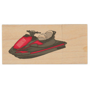 Jet ski cartoon illustration wood flash drive