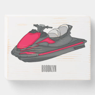 Jet ski cartoon illustration wooden box sign