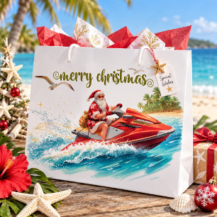 Jet Ski Christmas Holiday with Santa Claus Large Gift Bag