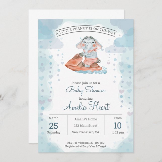 Jet ski elephant   Baby Shower Invitation (Front/Back)