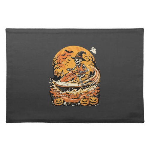 Jet Ski Halloween Skeleton Witch Pumpkin Design_1 Cloth Placemat