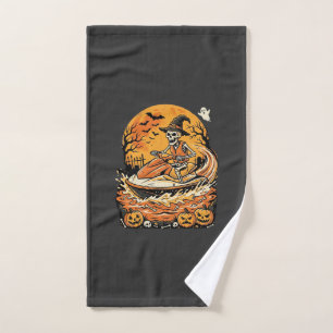 Jet Ski Halloween Skeleton Witch Pumpkin Design_1 Hand Towel