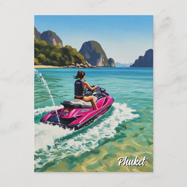 Jet Ski in Phuket Patong Beach Thailand Travel Postcard (Front)
