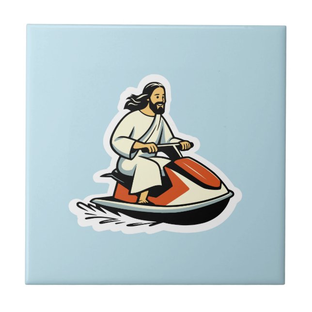 Jet-Ski Jesus Ceramic Tile (Front)