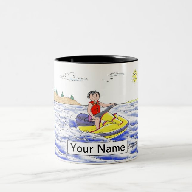 Jet Ski Rider - Female Cartoon   Two-Tone Coffee Mug (Center)