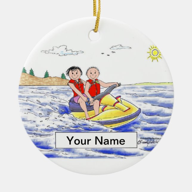 Jet Ski Riding Couple Ceramic Ornament (Front)