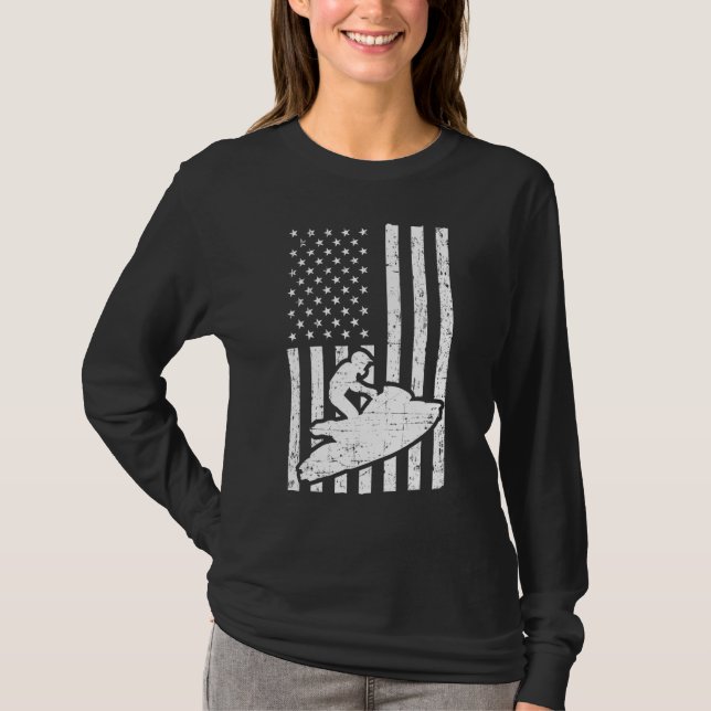Jet Ski Us American Flag Jet Skiing T-Shirt (Front)