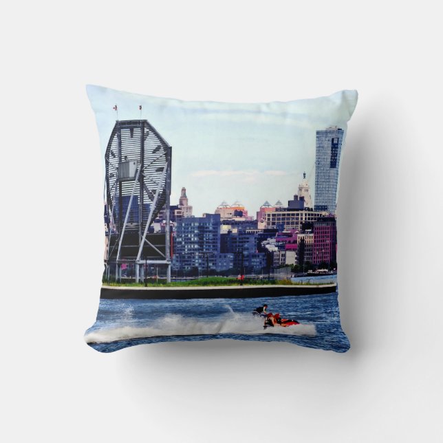 Jet Skiing by Colgate Clock Throw Pillow (Front)