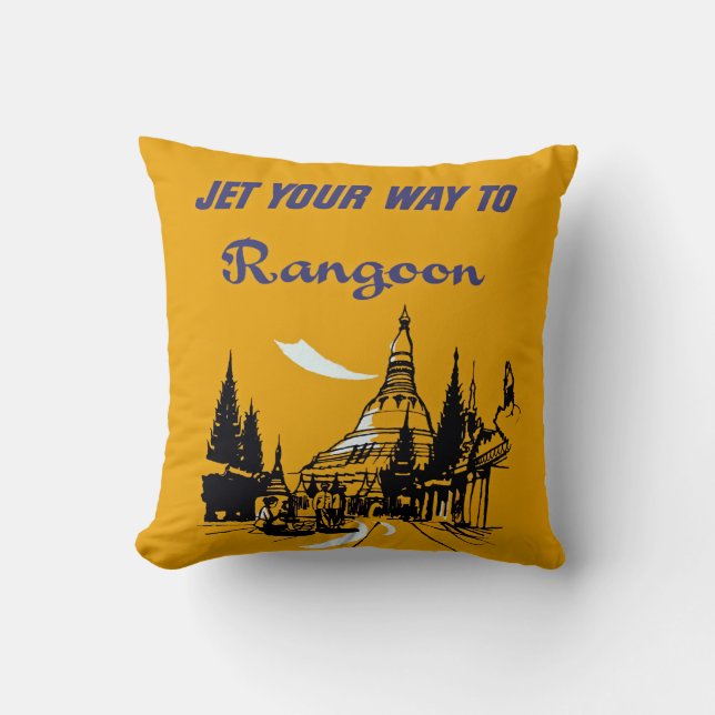 Jet Your Way to Rangoon Throw Pillow (Front)