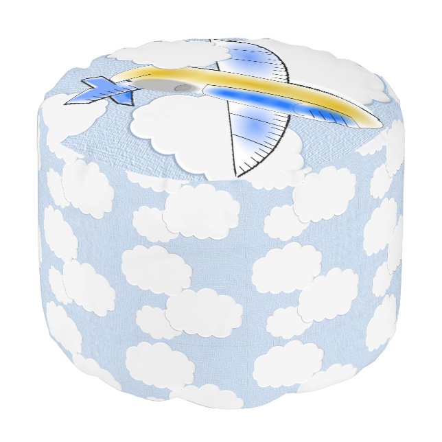 Jetplane in the Clouds Pouf (Angled Front)