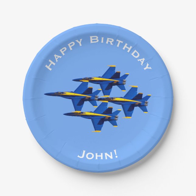 Jets Birthday with Personalized Name Paper Plates (Front)