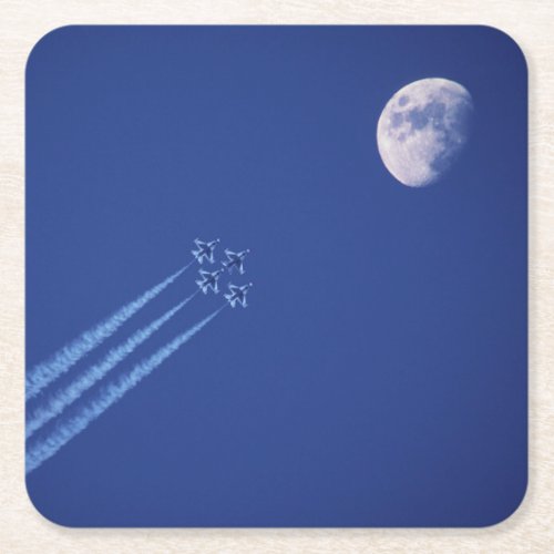 Jets Next to Moon  British Columbia Square Paper Coaster