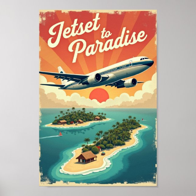 Jetset to Paradise – Vintage 60s Tropical Flight Poster (Front)