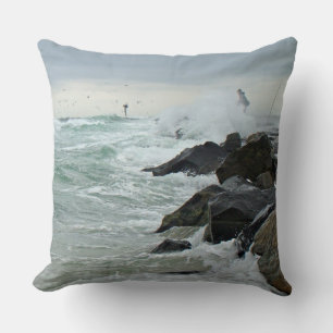 Jetty Fishing - Island Beach State Park - NJ Throw Pillow