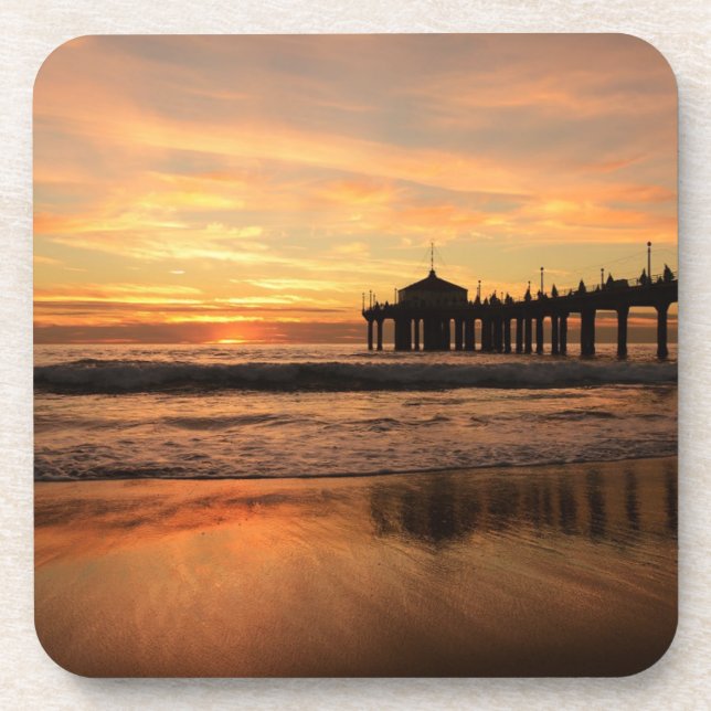 Jetty Over Ocean Beach Sunset Beverage Coaster (Front)
