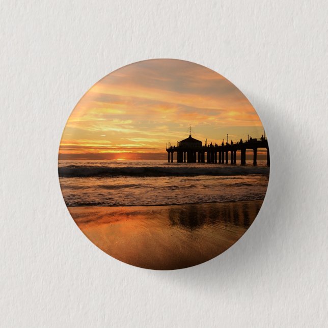 Jetty Over Ocean Beach Sunset Button (Front)