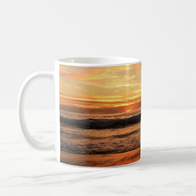 Jetty Over Ocean Beach Sunset Coffee Mug (Left)