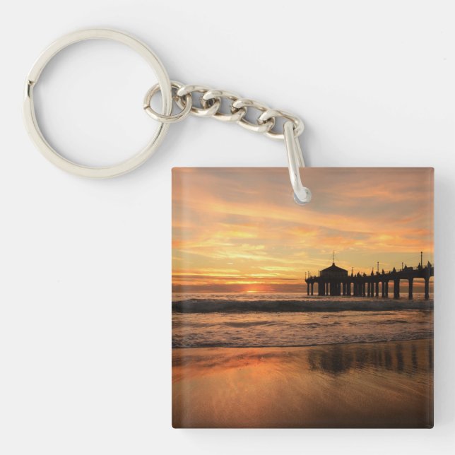 Jetty Over Ocean Beach Sunset Keychain (Front)