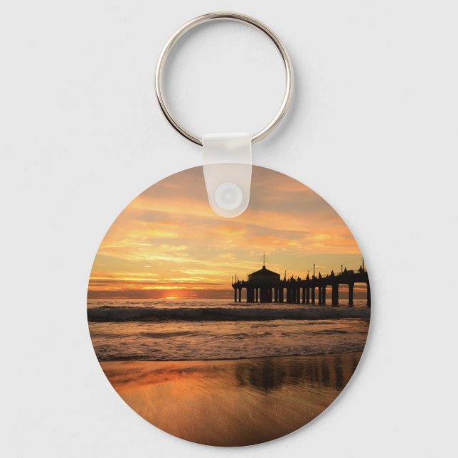 Jetty Over Ocean Beach Sunset Keychain (Front)