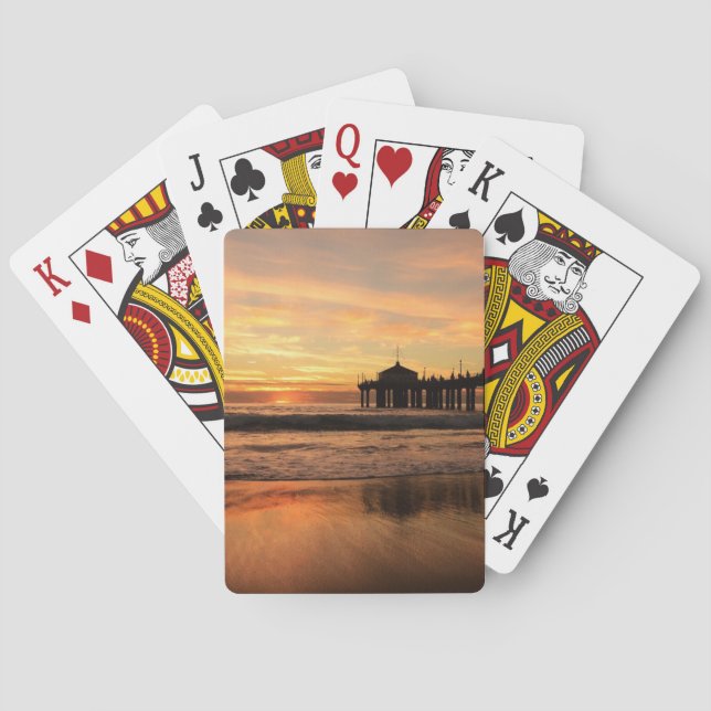Jetty Over Ocean Beach Sunset Poker Cards (Back)