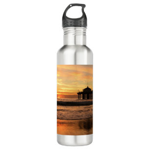 Jetty Over Ocean Beach Sunset Stainless Steel Water Bottle