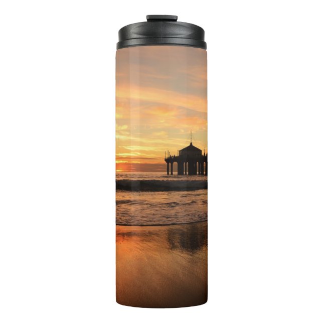 Jetty Over Ocean Beach Sunset Thermal Tumbler (Front)