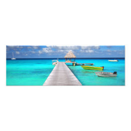 Jetty with boats in a tropical lagoon photo print
