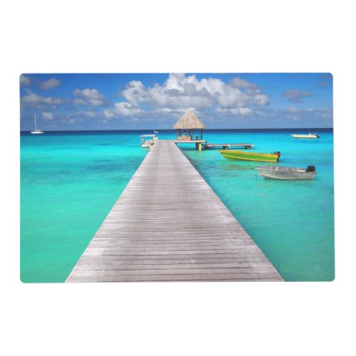 Jetty with boats in a tropical lagoon placemat