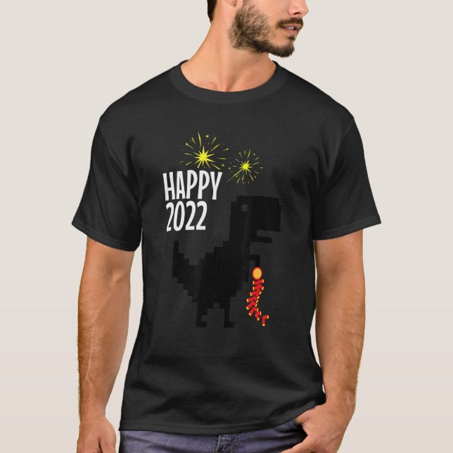 Jeu Chrome T Rex Hors Ligne Enfant Happy New Year  T-Shirt (Front)