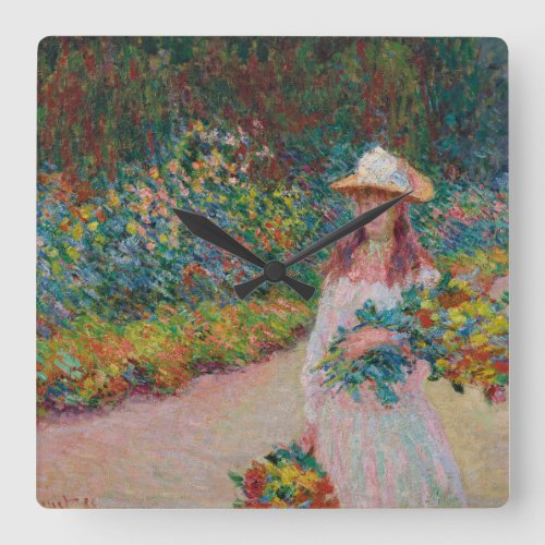 Jeune fille dans le jardin de Giverny 1888 Square Wall Clock