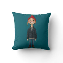 Jeune Fille Rousse Souriante avec Bonnet Rouge et