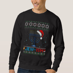 Jew ish Jewish Pun Menorah Santa Hanukkah Christma Sweatshirt