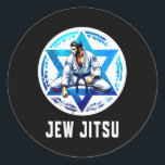 Jew Jitsu Karate Funny Hanukkah Brazilian Jiu Jits Classic Round Sticker<br><div class="desc">Jew Jitsu Karate Funny Hanukkah Brazilian Jiu Jitsu Mma Bjj</div>