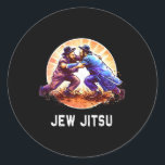 Jew Jitsu Karate Funny Hanukkah Brazilian Jiu Jits Classic Round Sticker<br><div class="desc">Jew Jitsu Karate Funny Hanukkah Brazilian Jiu Jitsu Mma Bjj 1</div>