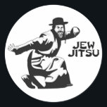 Jew Jitsu Sticker | Jewish Bar Mitzvah Gifts<br><div class="desc">Excellent gift for your upcoming Bar Mitzvah! 

This awesome round sticker contains a black graphic design and black text,  looks best on a light background color.


jew humor funny jews "ju jitsu" "jew jitsu" hilarious jewish hebrew</div>