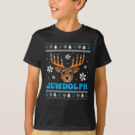 Jewdolph Ugly Hanukkah Reindeer Funny Chanukah T-Shirt<br><div class="desc">This Love and Light Hanukkah T-shirt Jewish Holiday Apparel costume,  makes a great Chanukah Gift or Chanukah preset. Can wear as Pajamas,  matching family,  while eating latkes and playing dreidel or wear any time of the Jewish holiday year round.</div>