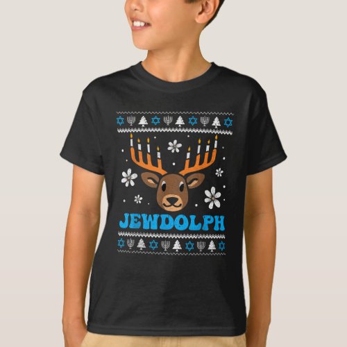 Jewdolph Ugly Hanukkah Reindeer Funny Chanukah T_Shirt