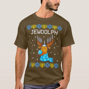 Jewdolph Ugly Hanukkah Sweater Reindeer Menorah Ch