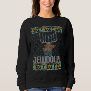 Jewdolph Ugly Hanukkah Sweater Reindeer Menorah Ch