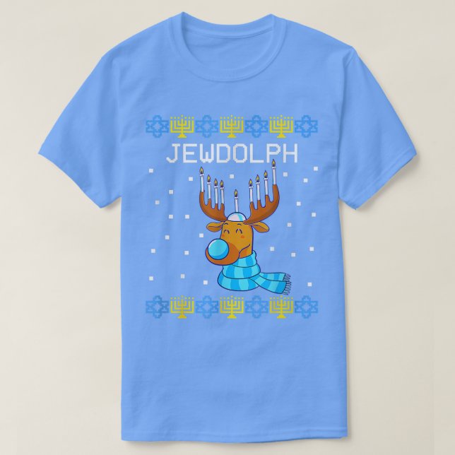 Jewdolph Ugly Hanukkah Sweater Reindeer Menorah Ch (Design Front)