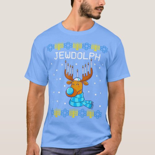 Jewdolph Ugly Hanukkah Sweater Reindeer Menorah Ch