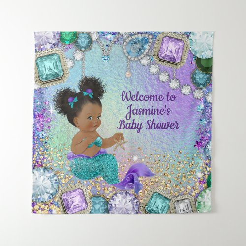 Jewel Afro Mermaid Baby Shower Banner Tapestry