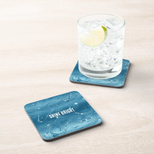 Jewel Aqua Blue Glittery Glitz  Beverage Coaster