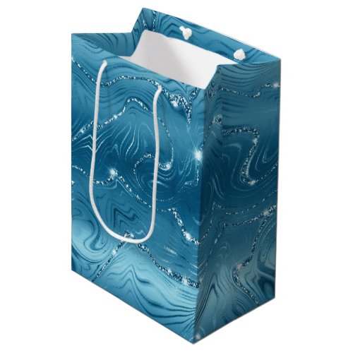 Jewel Aqua Blue Glittery Glitz  Medium Gift Bag