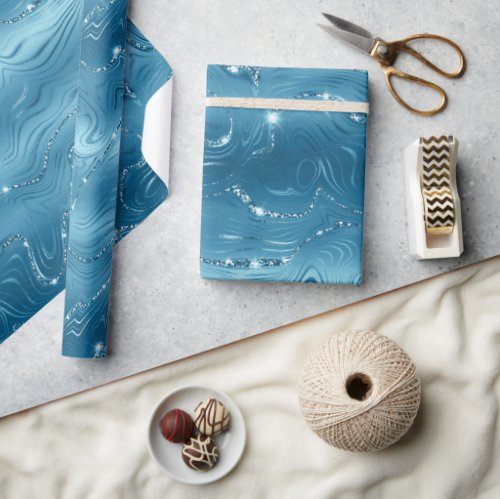 Jewel Aqua Blue Glittery Glitz  Wrapping Paper