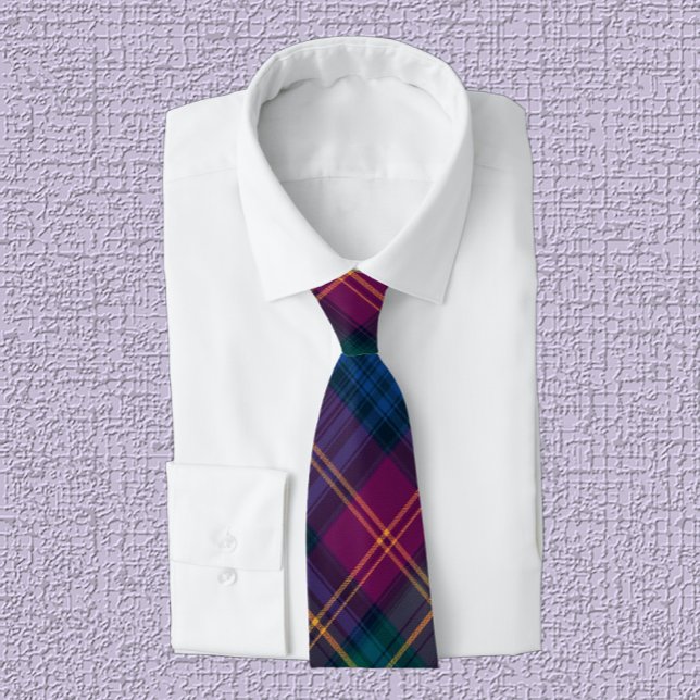 Jewel Blue, Green, Wine, Purple & Gold Plaid Neck Tie (Creator Uploaded)